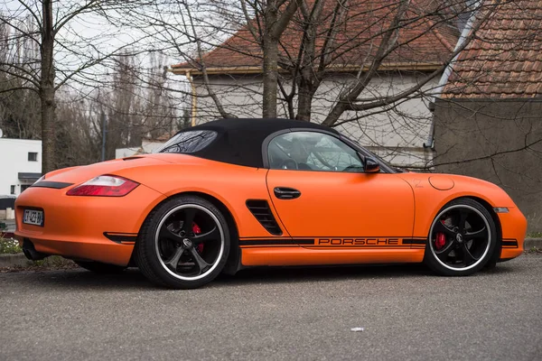 Mulhouse França Março 2022 Vista Perfil Orange Porsche 911 Descapotável — Fotografia de Stock