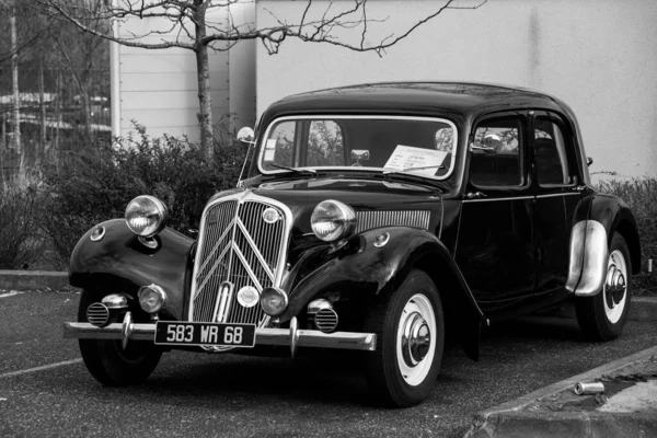 Mulhouse France March 2022 Front View Black Citroen Traction Parked — Stock Photo, Image