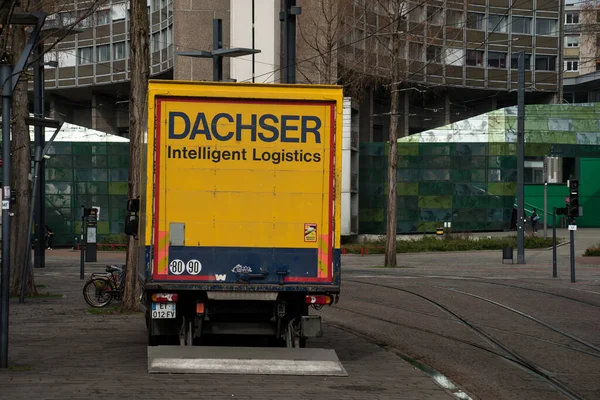 Mulhouse France March 2022 Rear View Yelloy Daschser Delivery Truk — Stock Photo, Image