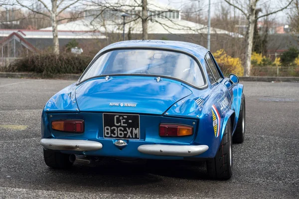 Mulhouse Frankreich März 2021 Rückansicht Des Blauen Alpine A110 Berlinette — Stockfoto