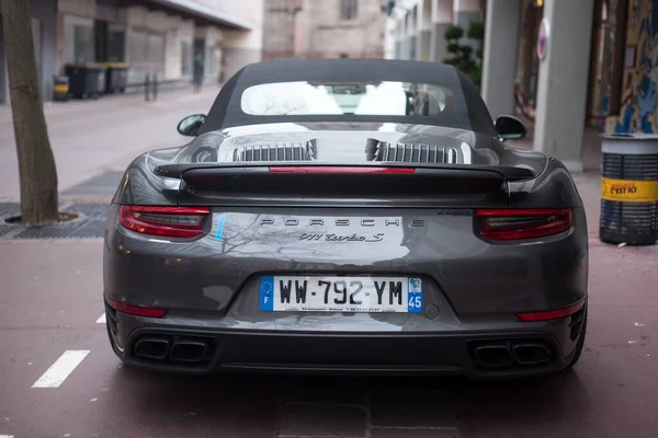 Mulhouse France March 2022 Rear View Grey Porsche 911 Turbo — Stock Photo, Image