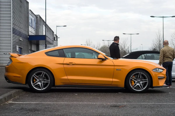 Mulhouse France March 2022 Profile View Orange White Ford Mustang — 스톡 사진