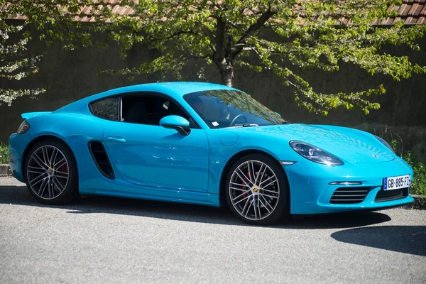 Mulhouse França Abril 2022 Vista Perfil Azul Porsche 911 Turbo — Fotografia de Stock
