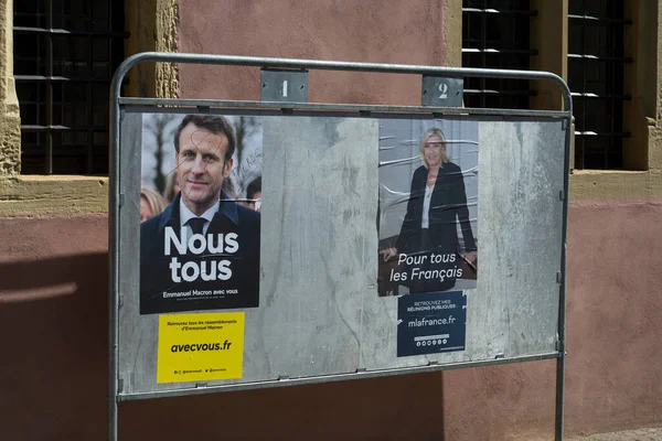 Colmar - France - 21 April 2022 - view of french candidates Emmanuel Macron and Marine Le Pen for  the presidential elections 2022 