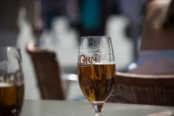 Strasbourg France May 2022 Closeup Licorne Beer Glass Restaurat Terrace — 스톡 사진