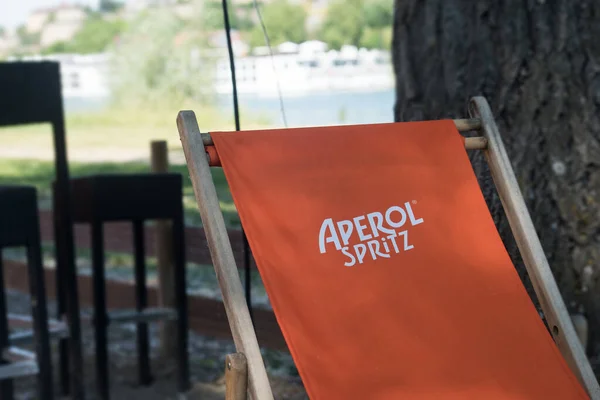 Breisach France May 2022 Closeup Aperol Spritz Logo Orange Long — Stock Photo, Image