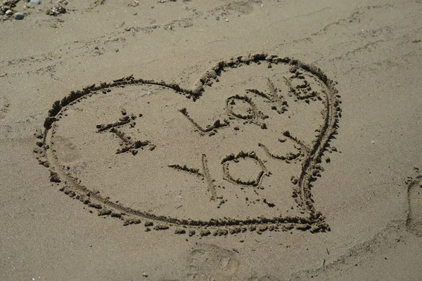 Closeup Heart Love You Text Writing Sand Beach — Stock Photo, Image