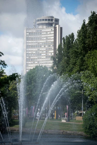 Mulhouse France May 2022 View Waterfall Lake Europe Tower Background — Stock Photo, Image