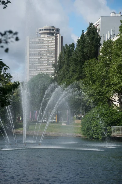 Mulhouse France May 2022 View Waterfall Lake Europe Tower Background — Stock Photo, Image