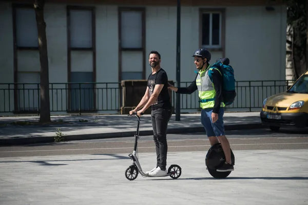 Mulhouse France May 2022 Portrait Men Using Electric Scooters Street — Stock Photo, Image