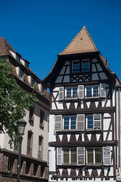 Closeup Medieval House Strasbourg Blue Sky Background — 스톡 사진
