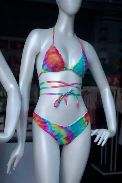 Closeup Colorful Bikini Mannequin Fashion Store Showroom — Stock fotografie