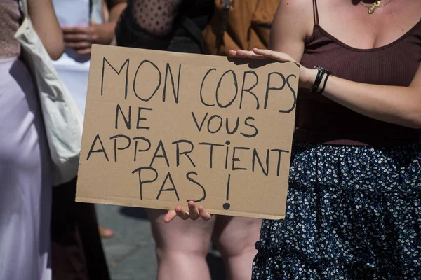 Straatsburg Frankrijk Juli 2022 Vrouwen Protesteren Voor Gratis Abortus Met Rechtenvrije Stockafbeeldingen