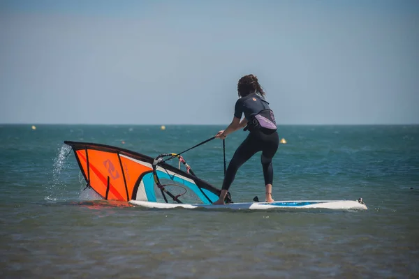 Valras France July 2022 Portrait Young Woman Wind Surf Sea — Foto de Stock