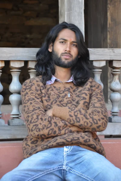 Selective Focus Good Looking Indian Young Man Long Hair Style — Fotografia de Stock