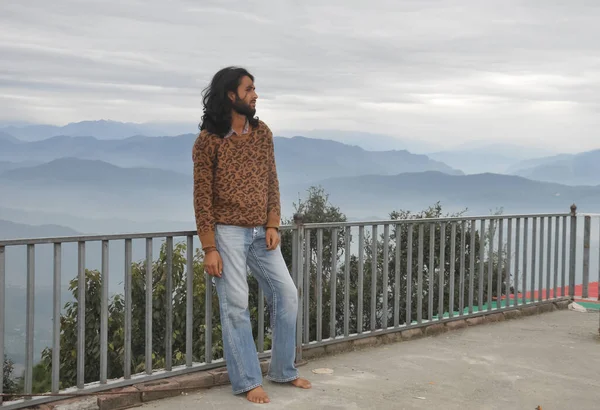 Full Length Attractive Indian Young Man Long Hair Beard Looking — Fotografia de Stock