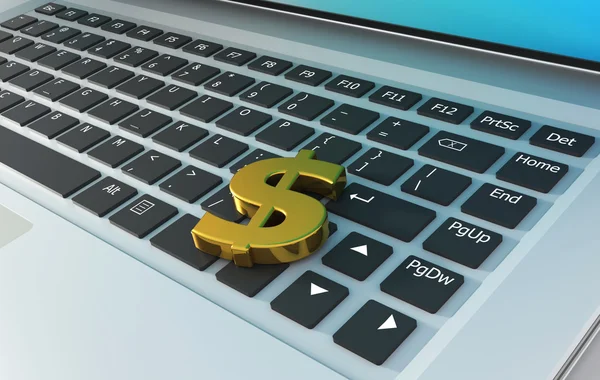 Concetto di business online, simbolo dollaro con laptop Foto Stock