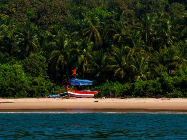 Malvan, INDIA - 23 Aralık 2021: Devbagh Beach, Sindhudurga 'da dünyanın en sevilen 30 turizm beldesinde yer alan kimliği belirsiz turistler