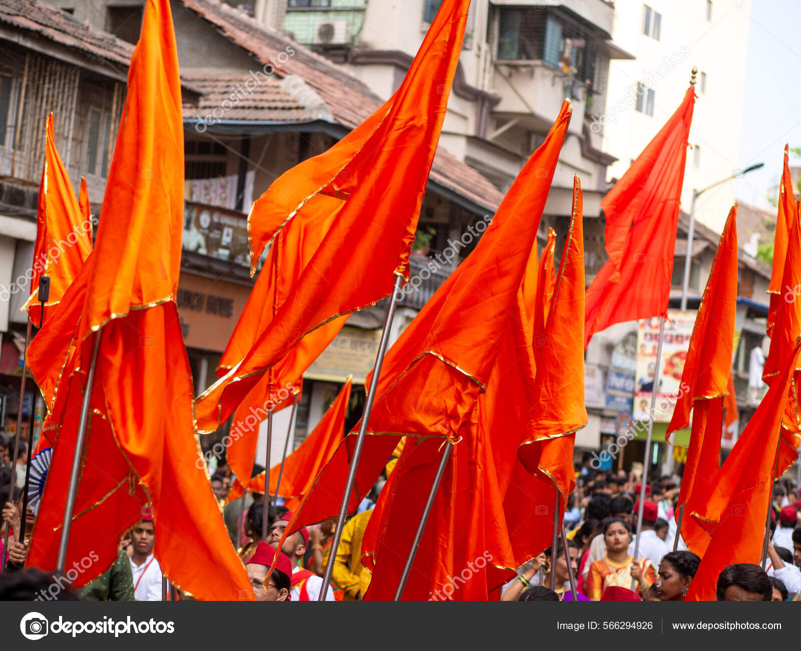 Mumbai India April 2022 Hindu Safron Flag Flying High Hindu