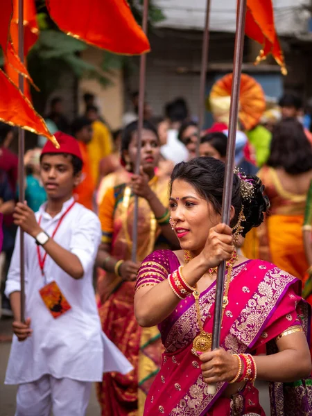 Mumbai India April 2022 Hindu New Year Parade Gudhi Padva — Stockfoto