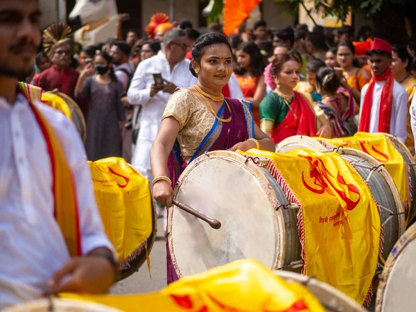 Mumbai Índia Abril 2022 Desfile Ano Novo Hindu Gudhi Padva — Fotografia de Stock