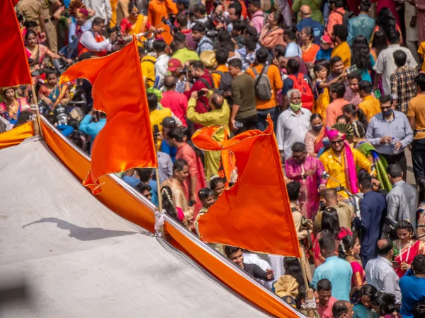 Mumbai India April 2022 Hindu Safron Flag Flying High Hindu — стоковое фото