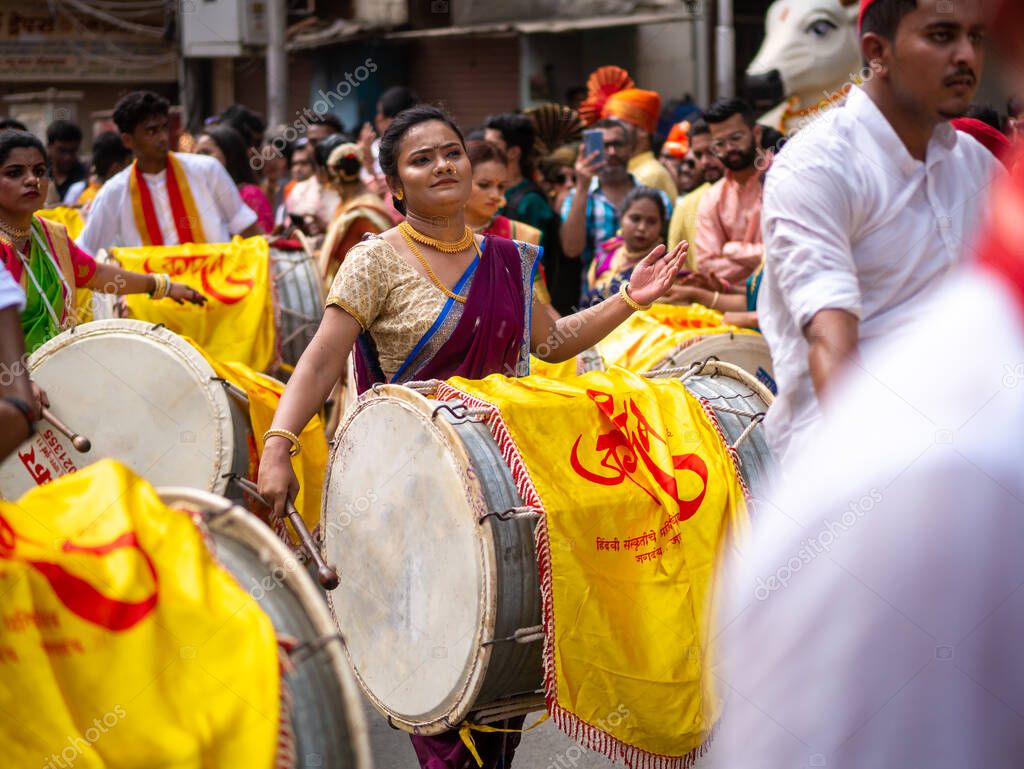 Mumbai, India April 02, 2022 Hindu New Year Parade, Gudhi Padva, is