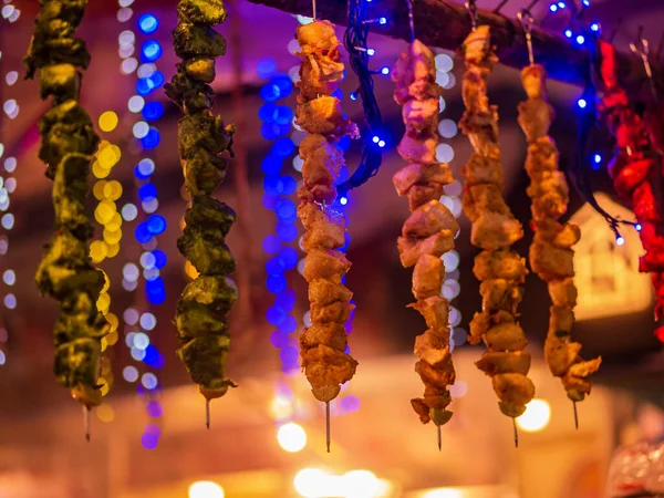 Ramadan or Ramazan food feast background or Iftar party concept - variety of Chicken kababs