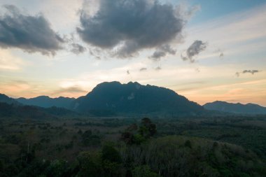 Gün batımında Palm Ormanı Tayland 'daki antenden görünüyor.