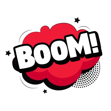 Beyaz arkaplanda çizgi roman harfleri BOOM - Vektör illüstrasyonu