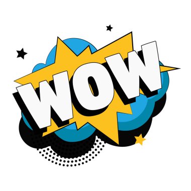 Beyaz arkaplanda çizgi roman harfi WOW - Vektör illüstrasyonu
