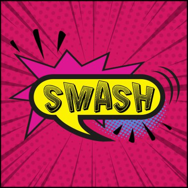 Renkli bir arkaplanda komik yakınlaştırma yazılımı SMASH - Vektör illüstrasyonu