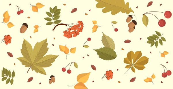 Abstrakte Herbst Web Hintergrundvorlage Mit Vielen Verschiedenen Blättern Vektorillustration — Stockvektor
