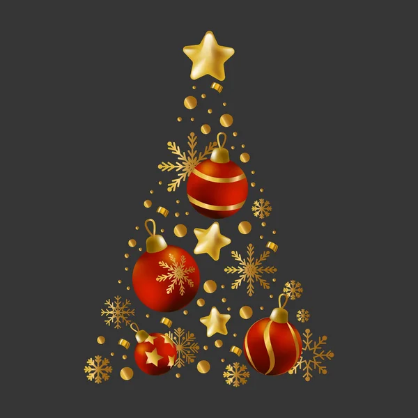 Árvore Natal Composta Por Elementos Férias Cores Vermelhas Douradas Ilustração —  Vetores de Stock