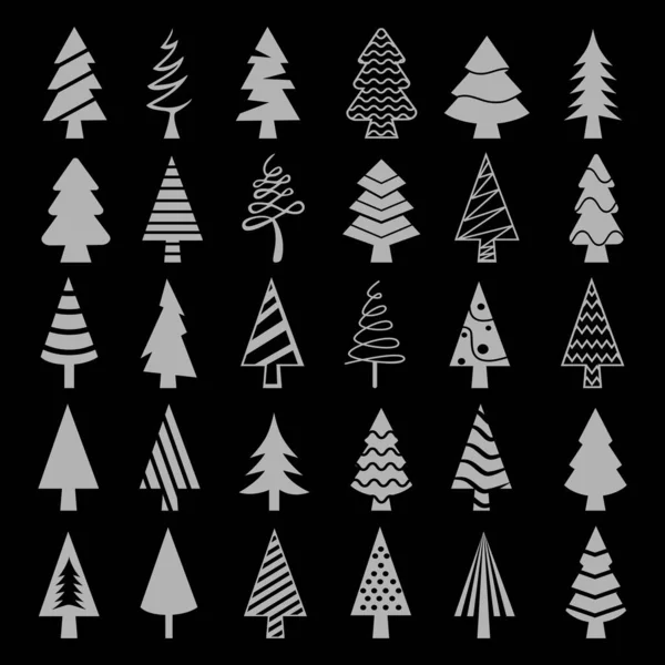 Pcs Arbres Noël Abstraits Différentes Formes Géométriques Sur Fond Sombre — Image vectorielle