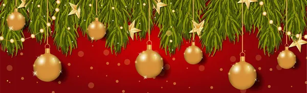 赤いクリスマスの背景 ボールと装飾のクリスマスツリー イラスト — ストック写真