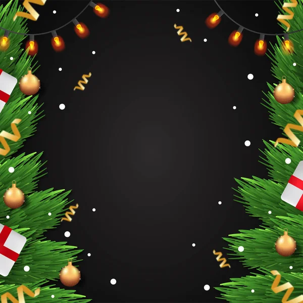 Σκούρο Χριστουγεννιάτικο Φόντο Χριστουγεννιάτικο Δέντρο Διακοσμήσεις Παιχνίδια Και Δώρα Λευκό — Φωτογραφία Αρχείου