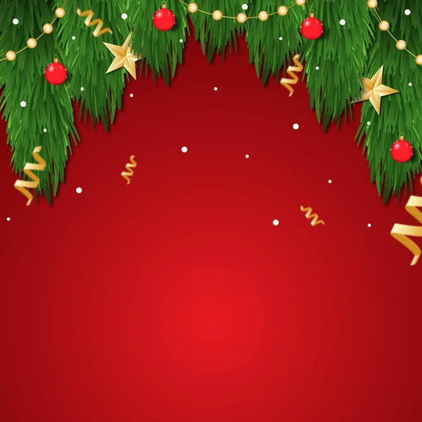Κόκκινο Φόντο Χριστούγεννα Χριστουγεννιάτικο Δέντρο Διακοσμήσεις Εικονογράφηση — Φωτογραφία Αρχείου