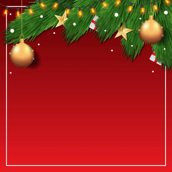 Fundo Natal Vermelho Árvore Natal Com Bolas Decorações Ilustração — Fotografia de Stock
