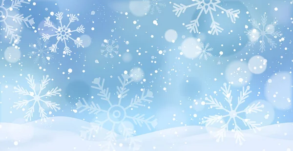 Bílý Padající Sníh Velké Závěje Různé Sněhové Vločky Slavnostní Vánoční — Stockový vektor