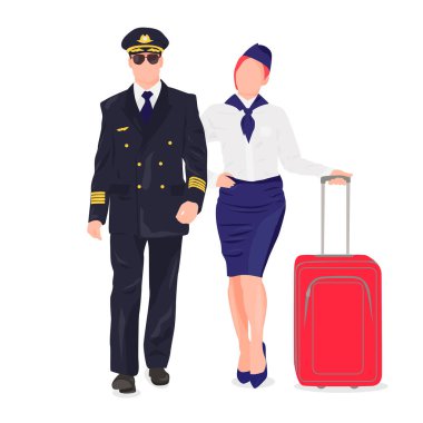Beyaz arkaplanda üniformalı pilot ve hostes - Vektör illüstrasyonu