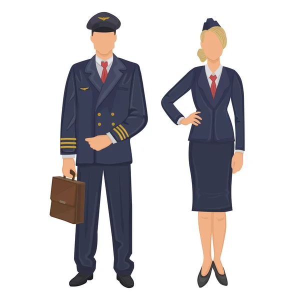 Pilote Hôtesse Air Uniforme Sur Fond Blanc Illustration Vectorielle — Image vectorielle