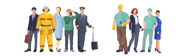 Set Pcs People Different Professions White Background Vector Illustration - Stok Vektor