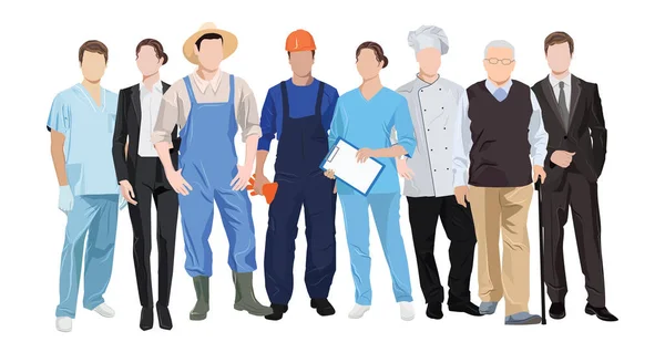 Set Persone Diverse Professioni Sfondo Bianco Illustrazione Vettoriale — Vettoriale Stock