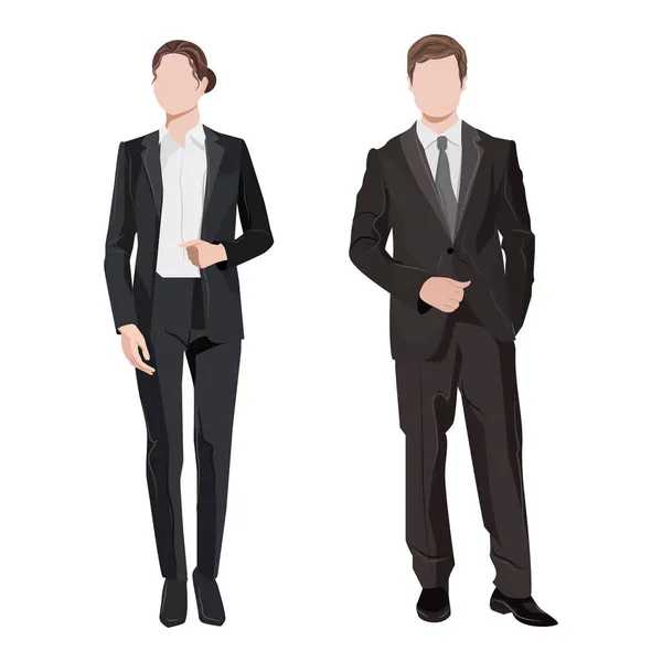 Geschäftsmann Und Geschäftsfrau Strenger Kleidung Für Verhandlungen Auf Weißem Hintergrund — Stockvektor