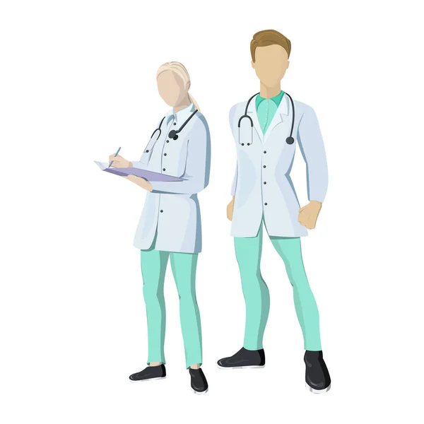 男性と女性の医師 看護師 または白い背景で整然とした 病気やウイルスの治療 ベクトル図 — ストックベクタ