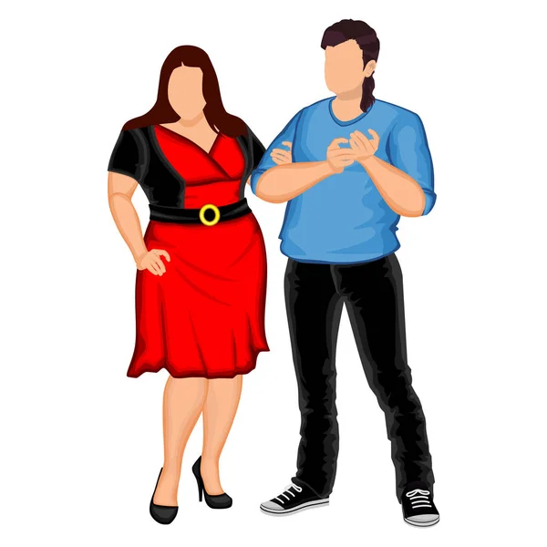Übergewichtige Männer Und Frauen Auf Weißem Hintergrund Vektorillustration — Stockvektor