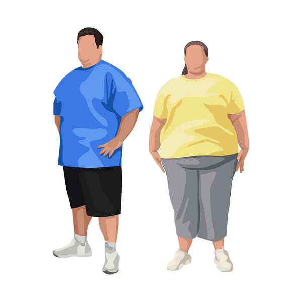 Overweight Man Woman White Background Vector Illustration — Stock Vector