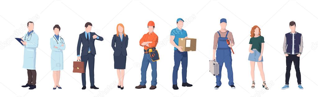 Set of 9 pcs people of different professions on a white background - Vector illustration