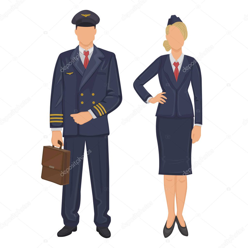 Pilot and stewardess in uniform on a white background - Vector illustration